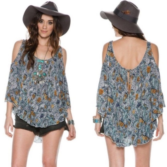 Free People Floral Paisley Cold Shoulder Blouse Top - Picture 2 of 14